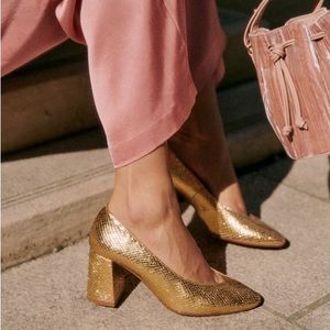 Sezane Alice Heel Pumps - embossed Gold